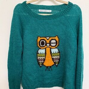 Vintage EUC Mohair Blend Woolrich Teal Sweater with Owl Design